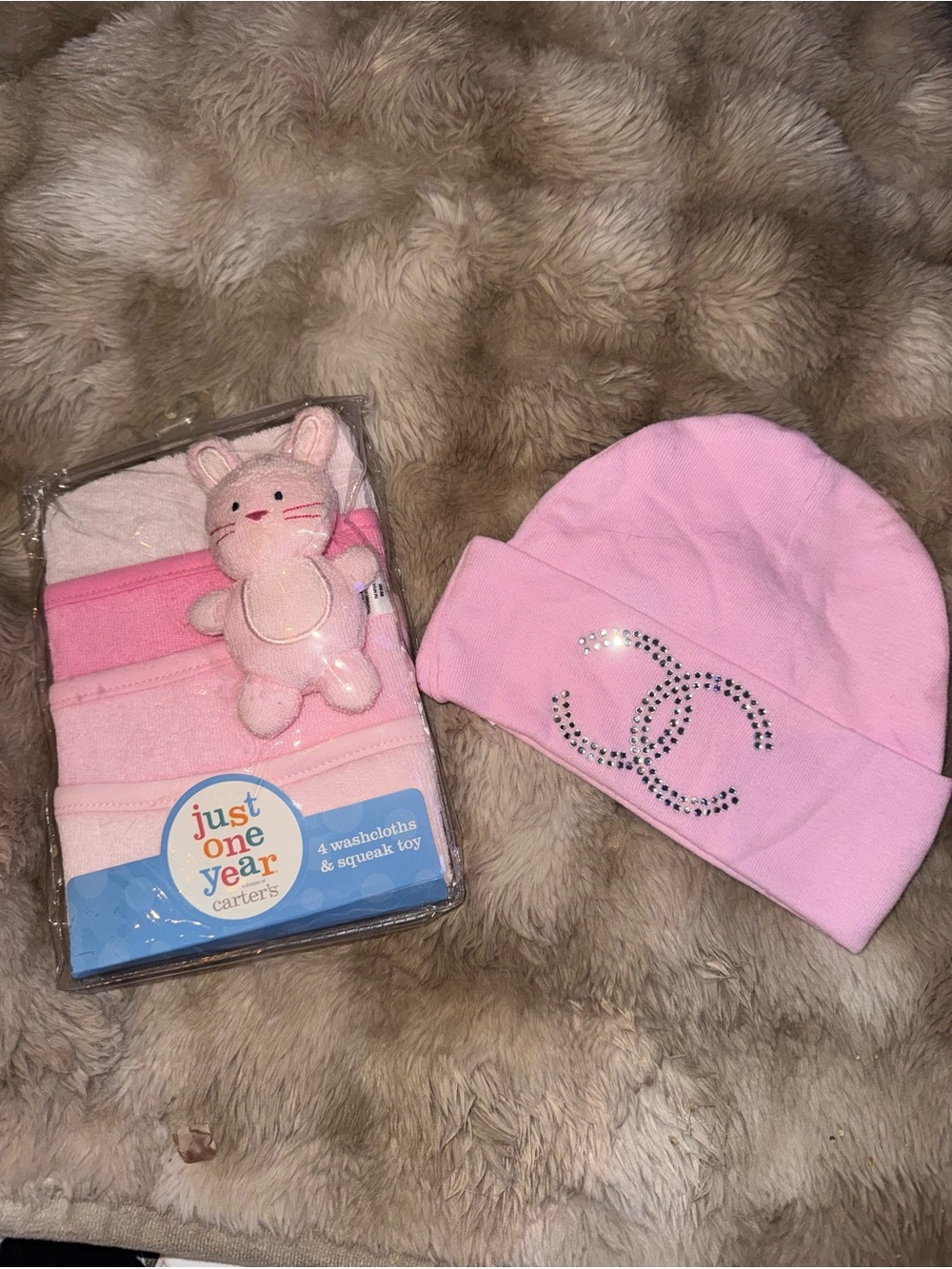 Carter's Pink Washcloths & Squeak Toy Pack with Cute Cap